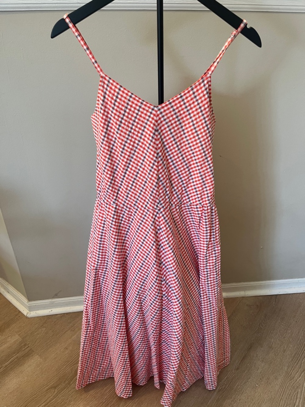 L.L. Bean Signature Red white and blue Gingham Maxi Dress